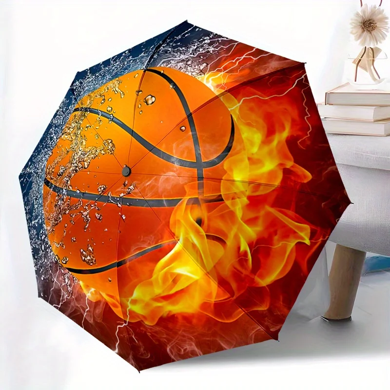 

1 шт. портативный складной зонт баскетбольной формы с прочной железной рамой, 8 ребер, автоматическое открытие, всесезонный многофункциональный U