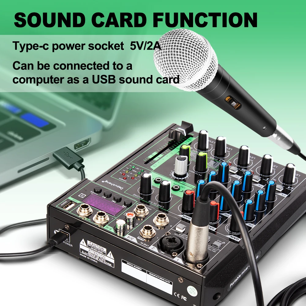 Depusheng DE8 Professional  6 Channel mini Audio Mixer with bluetooth connection For Computer  Recording Live