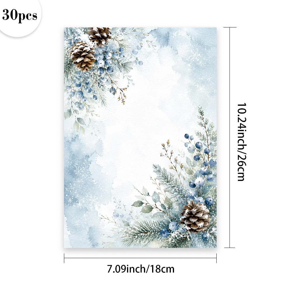30 Sheets,B5, Pine And Berry-themed Writing Paper With Glasses, Lined, Unglued, Very Suitable For Notebooks, Memos, And Stickers