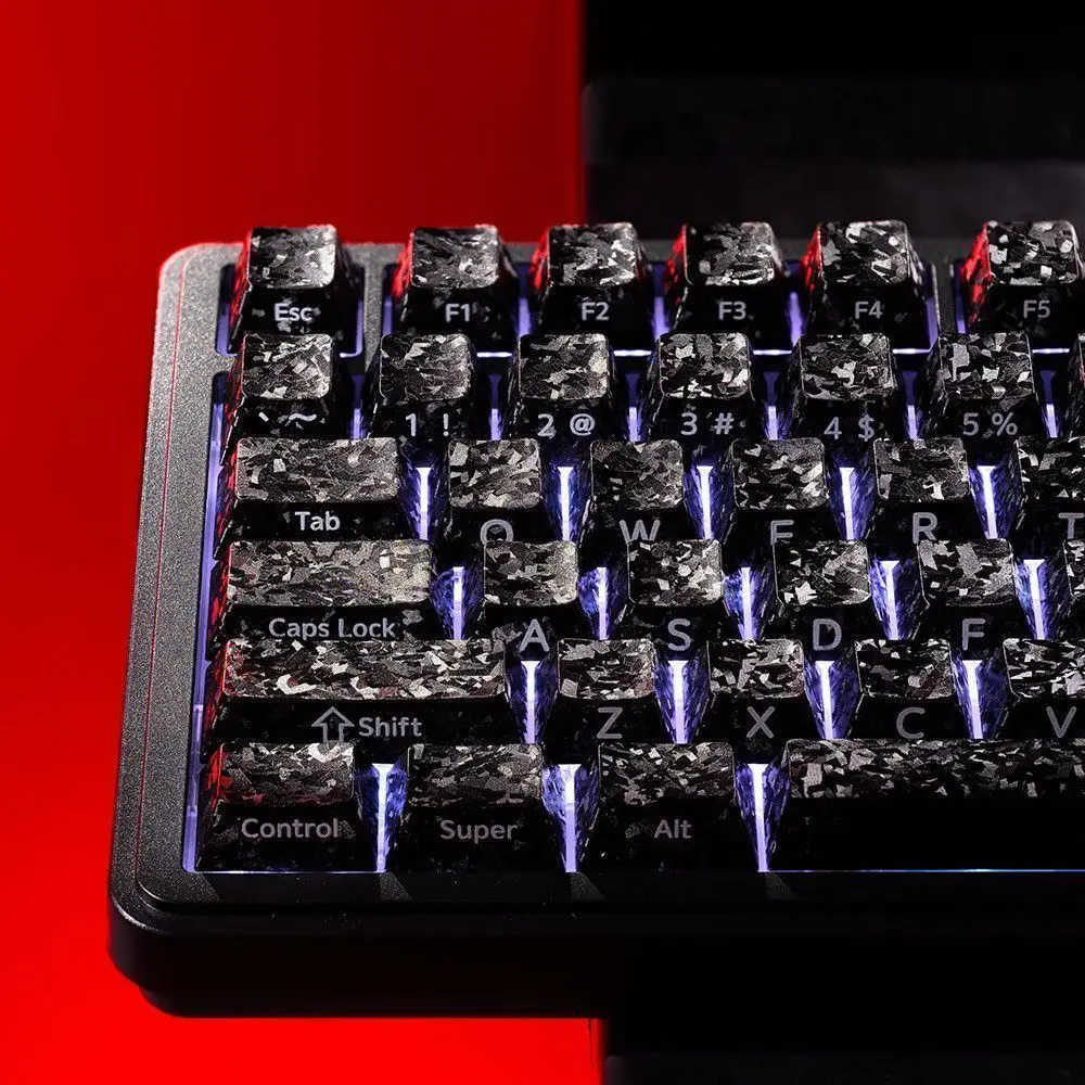 Carbon fiber jelly keycaps original forged carbon pattern magnetic shaft mechanical keyboard cap translucent ev63 side engraving