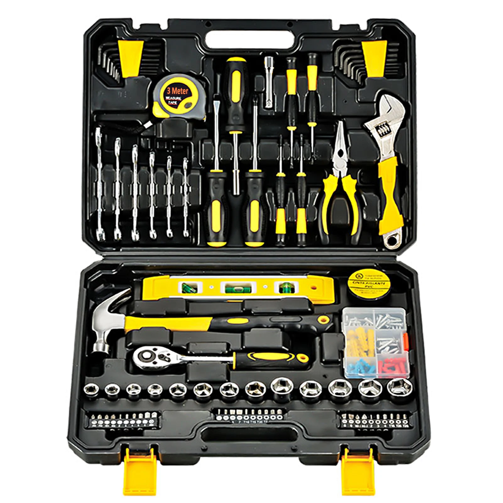 108 Piece Tool Set General House hold Hand Tool Kit with Plastic Toolbox Storage Case   Used to Car repair And home Repair