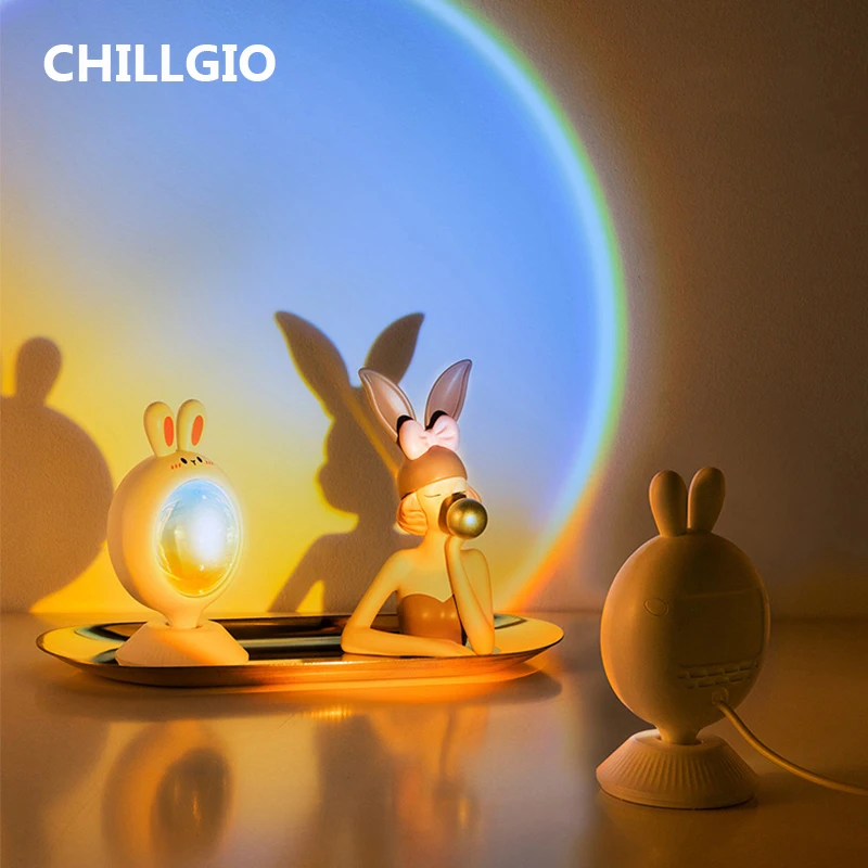 

CHILLGIO Mini Sunset Light Kawaii Room DECO Dawn Projection Led USB Rechargeable Bedside Desk Lighting Atmosphere Projector Lamp