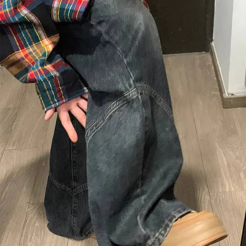 Y2K pants men Baggy Harajuku cherry blossom print pattern jeans Hip Hop streetwear men women gothic Casual wide leg Denim Pants