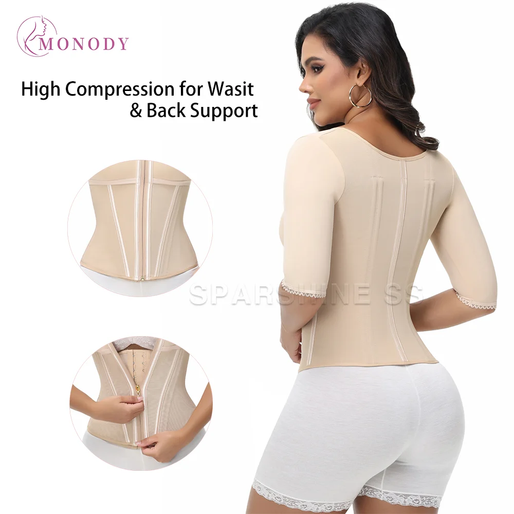 Fajas High Compression Waist Trainer with Sleeves & Zipper Tummy Control Postpartum Postoperative Body Shaper for Women