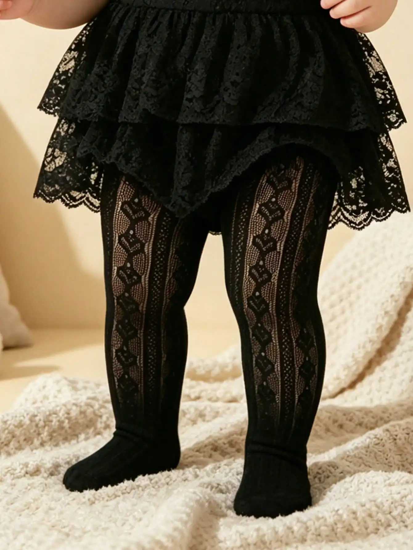 Baby Girls Hollow Lace Tights Summer Breathable Mesh Pantyhose Infant Lolita Style Soft Stretchy Kids Footed Stockings For 1-12Y