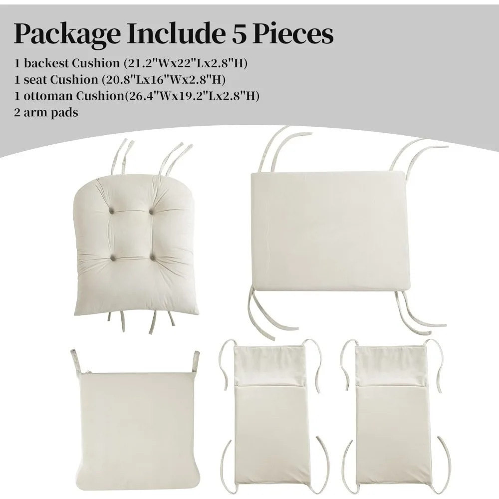 hombys glider rocker replacement cushions 5 pcs with storage side pocket, velvet fabric, foam & microfiber filling, non-slip & w