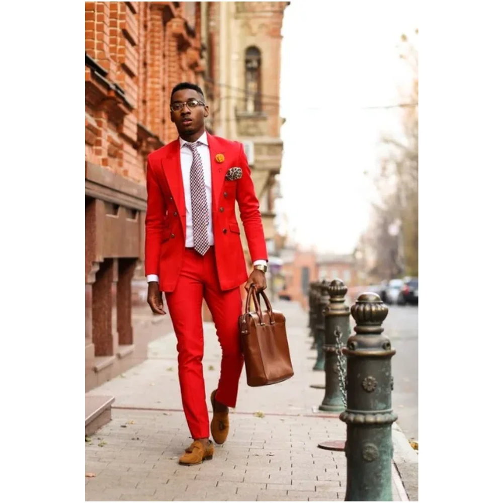 

Red Skinny Summer Mens Dinner Party Prom Suit (Jacket+Pant+Tie) Groom Tuxedos Groomsmen Wedding Blazer Suits For Men Stylish