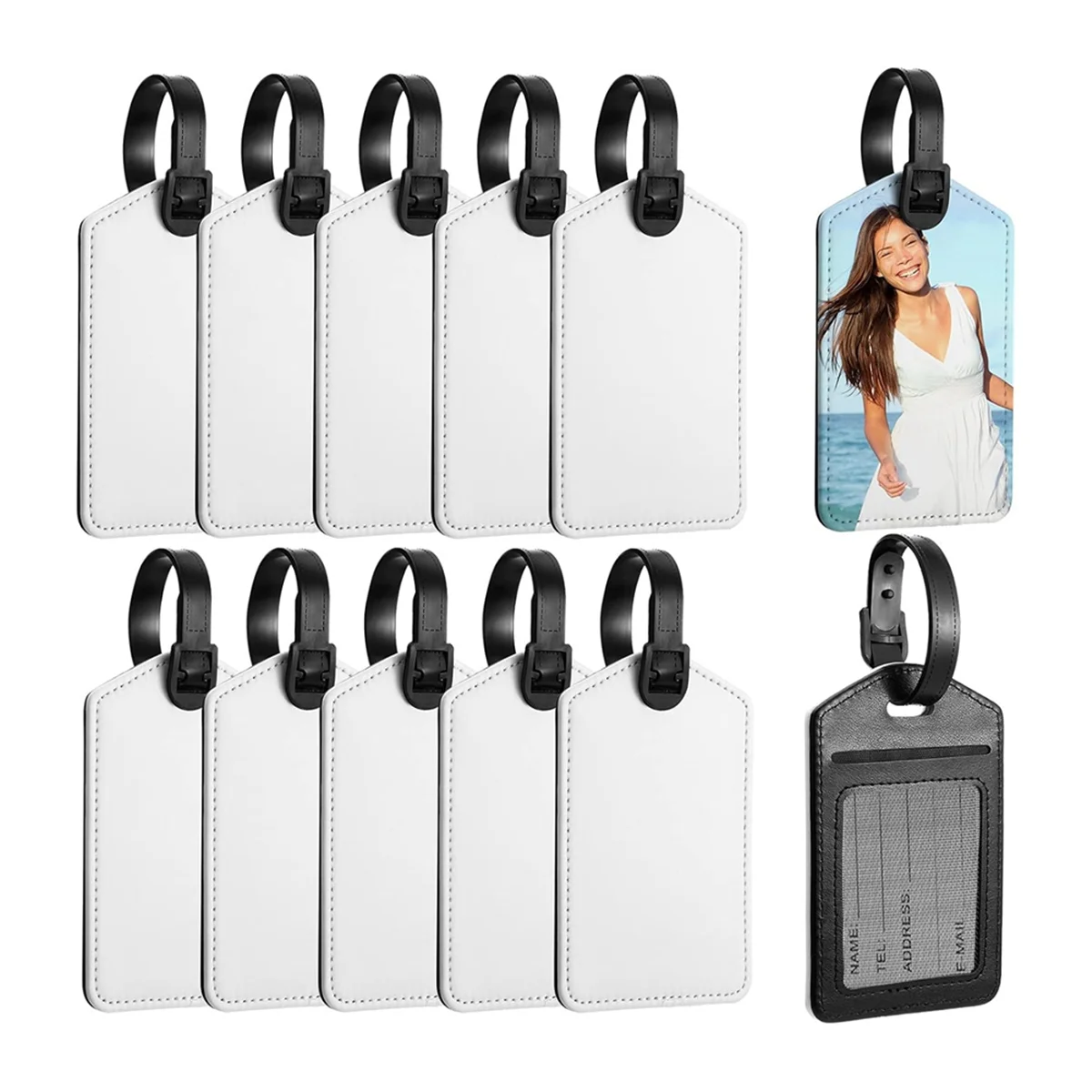 

2025 Trend Sublimation Luggage Tags White Heat Transfer PU Leather Name Tag Blank Suitcase Tags Travel Business ID Card Holder