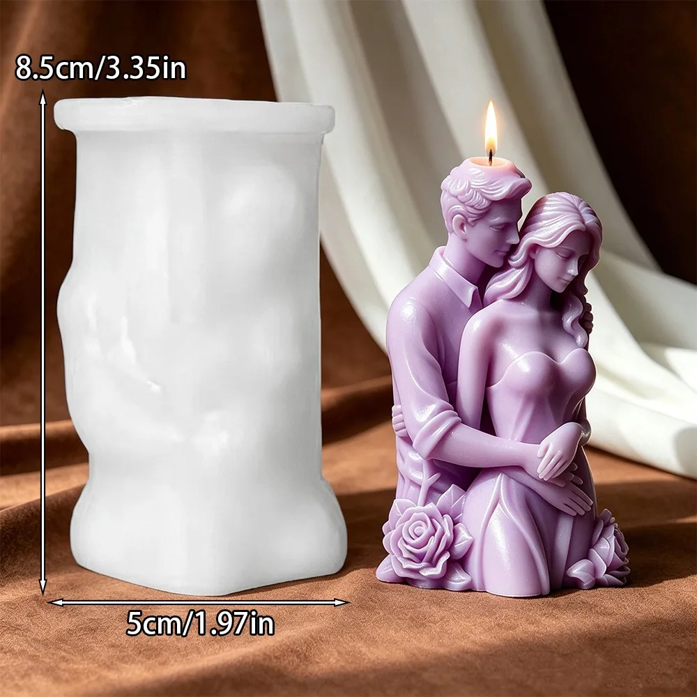 Embracing Couple Candle Silicone Mold 3D Romantic Floral Wedding Plaster Resin DIY Home Decor Gift Table Centerpiece
