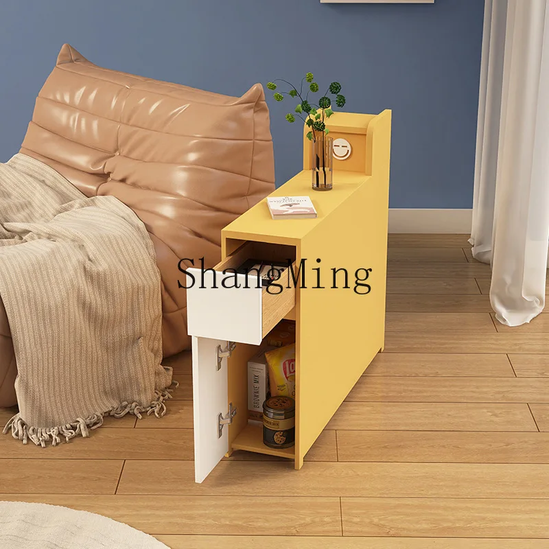 

SM Smiley Face Sofa Side Cabinet Sideboard Solid Wood Living Room with Charging Simple Modern Narrow Storage Organizer Mobile