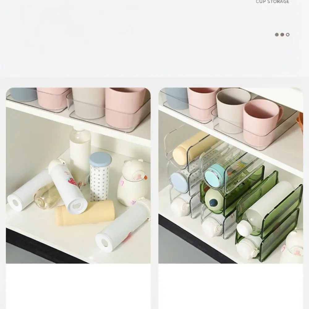 Stackable Desktop Cup Holder Storage Organizer Clear Plastic Mug Display Shelf Dustproof Kitchen Office Countertop Rack