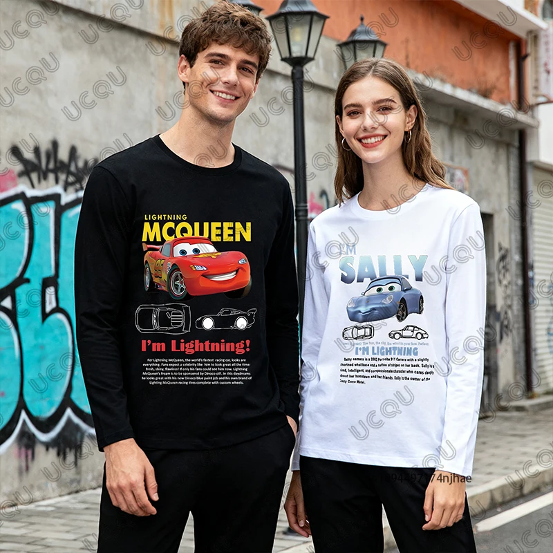 

2026 The Cars Lightning Mcqueen & Sally Print Couples T-shirt For Women Men Autumn Long Sleeve O-neck Tees Casual Oversized Tops