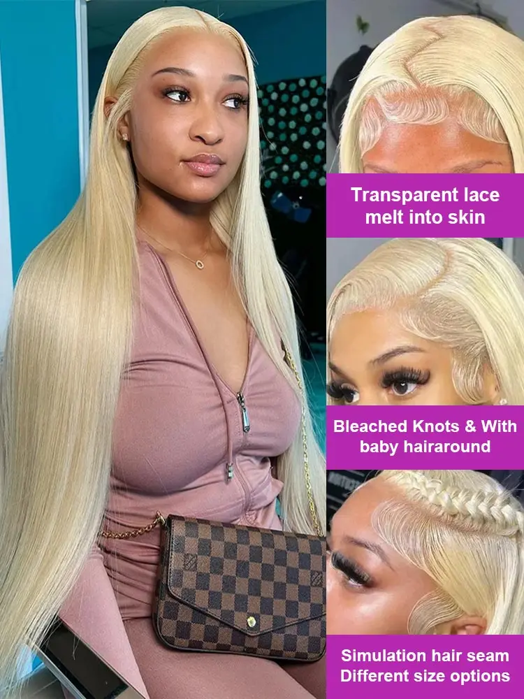 40 Inch 13x6 HD Transparent 613 Blonde Lace Frontal Human Hair Wigs Brazilian Color Bone Straight 13x4 Lace Front Wigs For Women