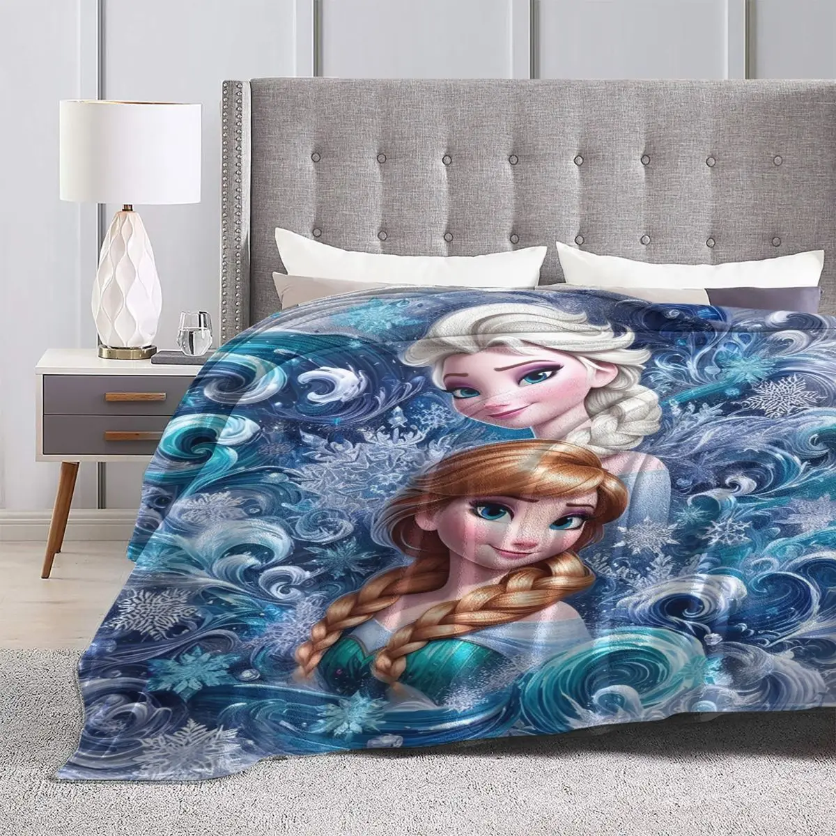 Couverture en peluche à fourrure imprimée Frozen, tissu en microcarence, décoration d'intérieur, adaptée aux enfants et aux adultes, lit de bébé, hiver