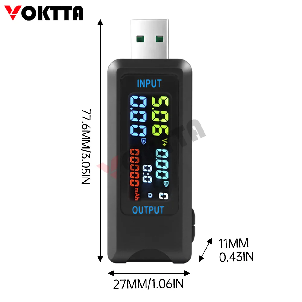 VOKTTA DC 4.5~36V Multi-function Digital Display Voltage Current Capacity Tester USB+Type-C Interface USB Cable Charger Detector