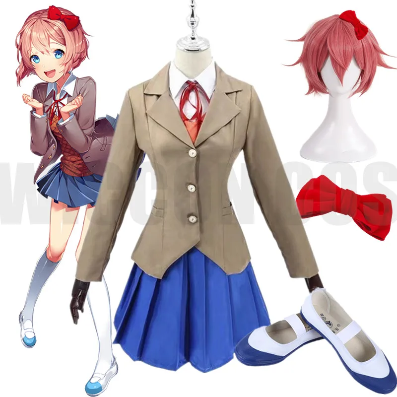 Anime Doki Doki Literature Club Sayori Cosplay Monika Yuri Natsuki Cosplay Costume School Girl Women Uniform