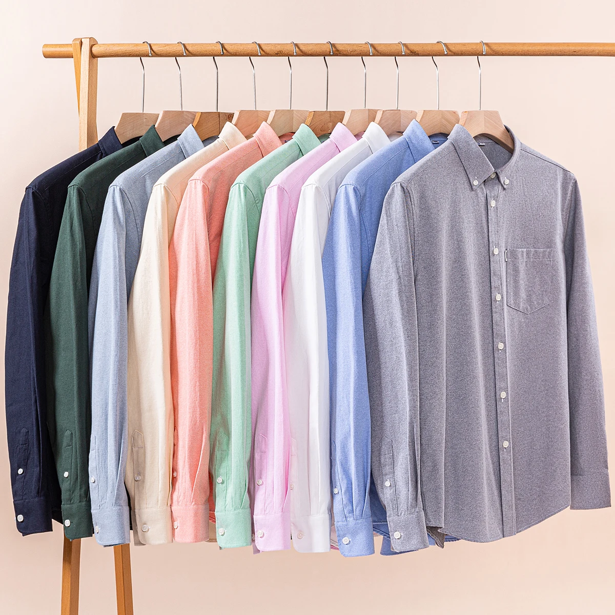 قمصان أكسفورد من القطن الخالص 100% للرجال بأكمام طويلة قمصان رسمية اجتماعية للأعمال ملابس كلاسيكية مصممة بجيب واحد للرجال #6