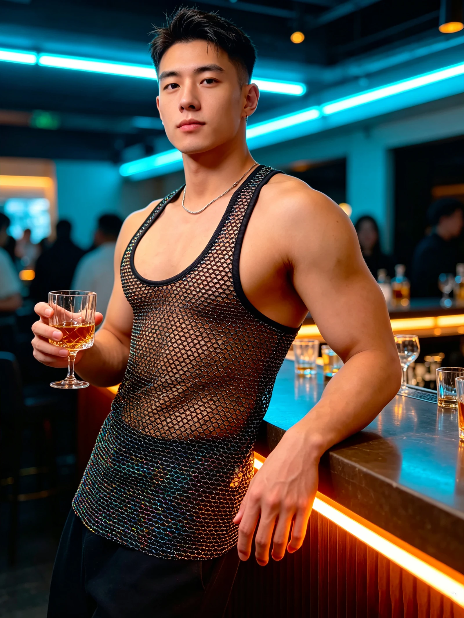 Mesh-Fischnetz-Tanktop für Herren, Racerback, ärmelloses Metallic-Shiny-Shirt für den Sommer, Sport-Muskelweste, transparent, für den Alltag, Partys und Streetwear – Detail 15