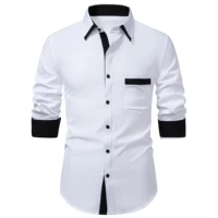 Camisa de solapa de manga larga con contraste de Color a la moda para hombre con bolsillos Cárdigan informal para exteriores para hombre Ropa personalizada para hombre
