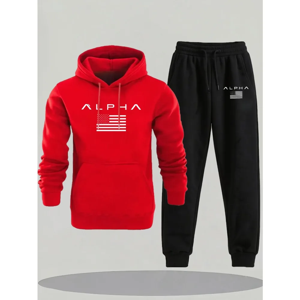 بدلة على الموضة للرجال لخريف وشتاء 2025، سويت شيرت بقلنسوة مريح ومطبوع للرجال مع جيوب #3