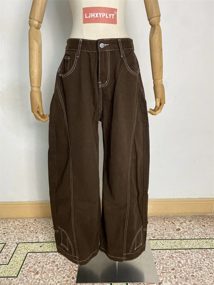 

Women's Retro Brown Loose Wide Legs Jeans Cool Girl High Waisted Streetwear Fashion Baggy Pants Female Casual Denim Trouser