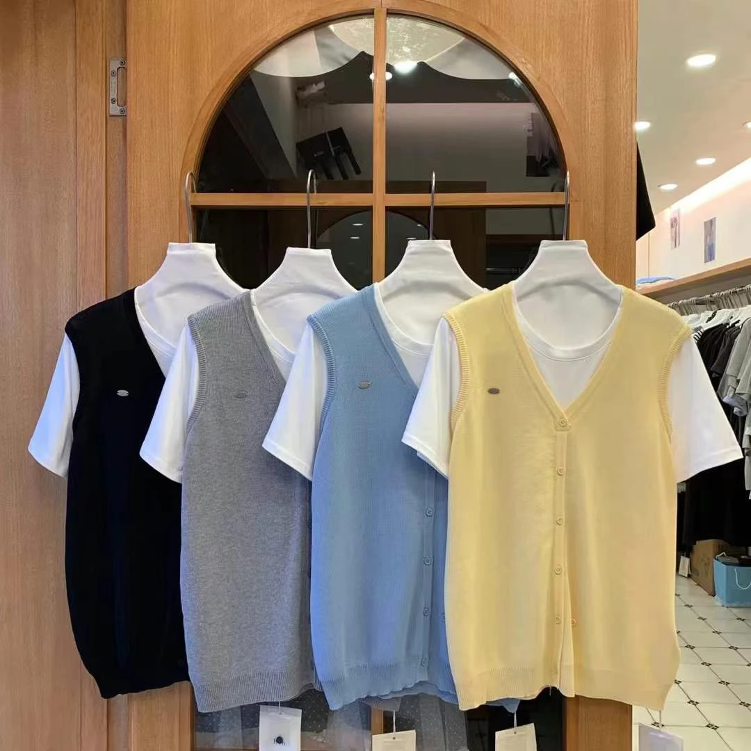 

Loose ort Sve T-irt V-Ne round Ne Women's Top Korean Sle Spring Summer Knitted Sweater Casual Comfortable Vest Set