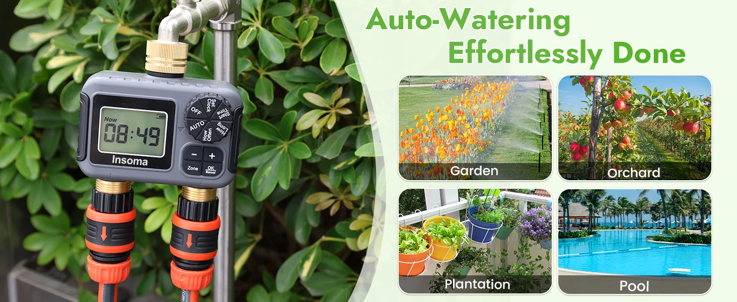 Dual Outlets Smart Irrigation Bewässerungssystem Automatischer Wassertimer Sprinkler Wasserhahn Schlauch Programmierer für Garten im Freien – Detail 11