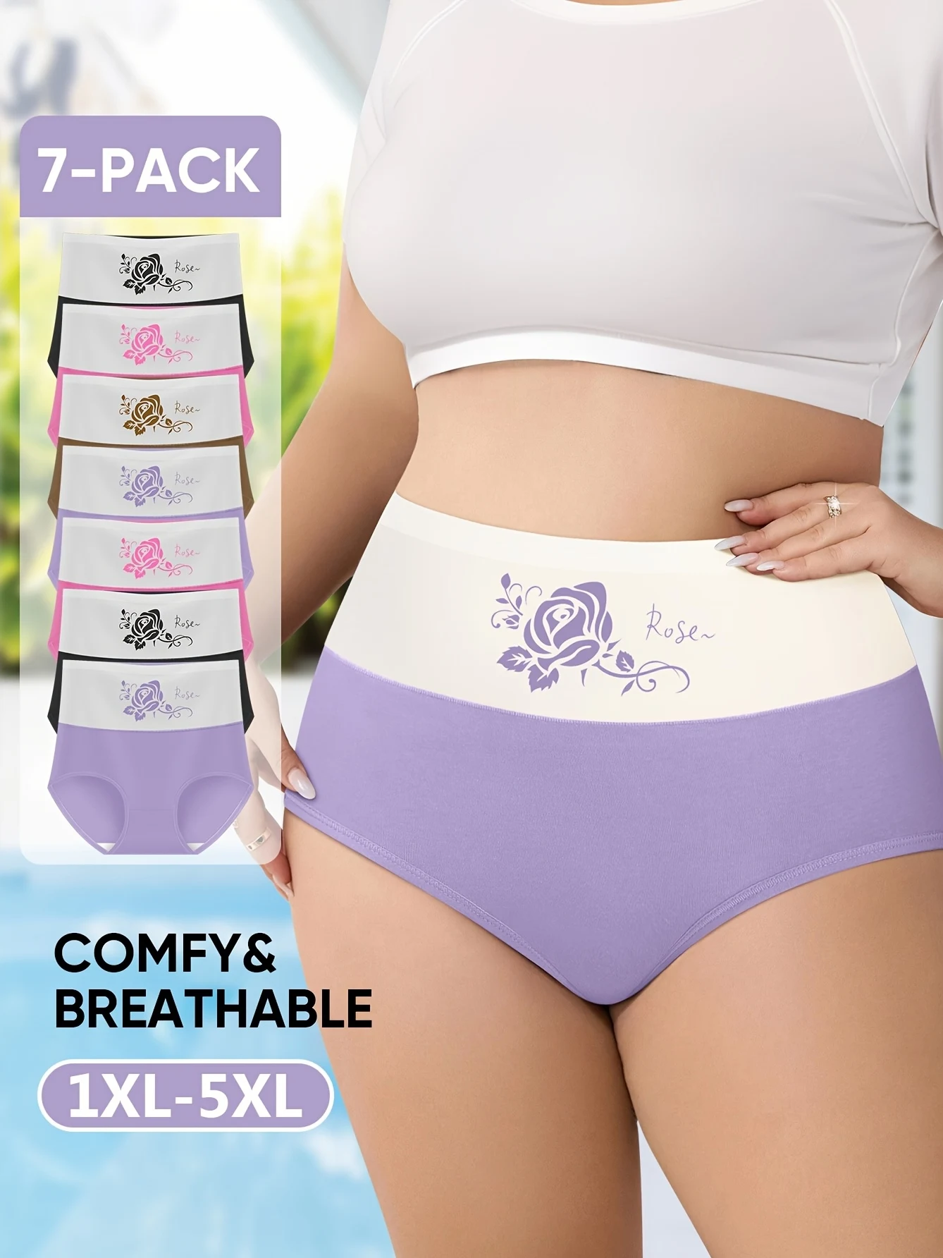 

7 шт., большой размер, треугольное нижнее белье с высокой талией и контролем живота, для похудения и подтяжки ягодиц, с цветочным принтом, удобная посадка