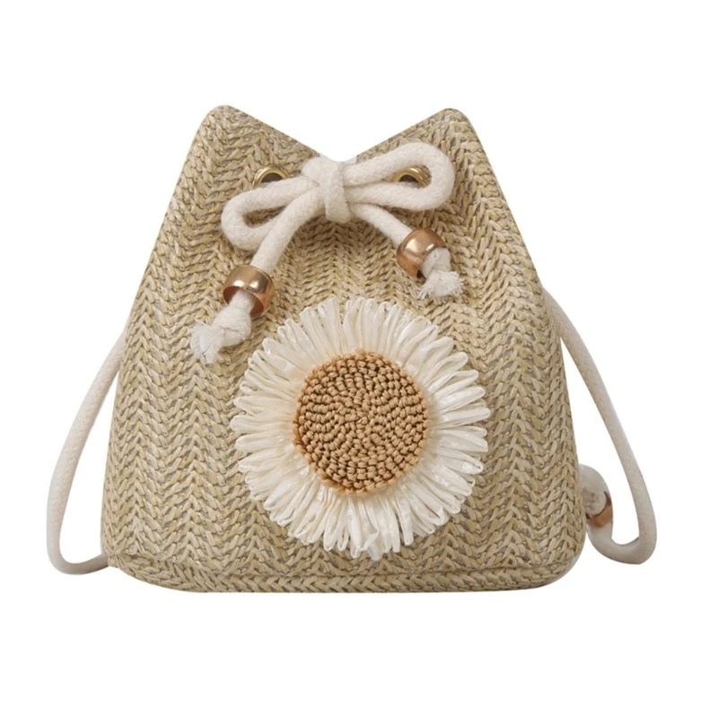 All-matching Straw Bucket Bag for Women Summer Beach-Handbag Drawstring Crossbody Bag Female Casual Shoulder Bag