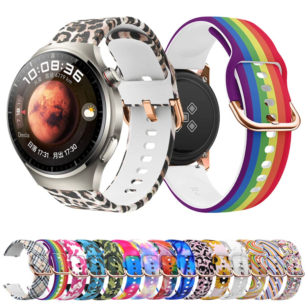 20 22mm Silicone Printed Strap For HUAWEI WATCH 4 Pro Buds GT 3 2 46 42mm Band HONOR Magic Watch2 GS Pro Correa Rubber Wristband