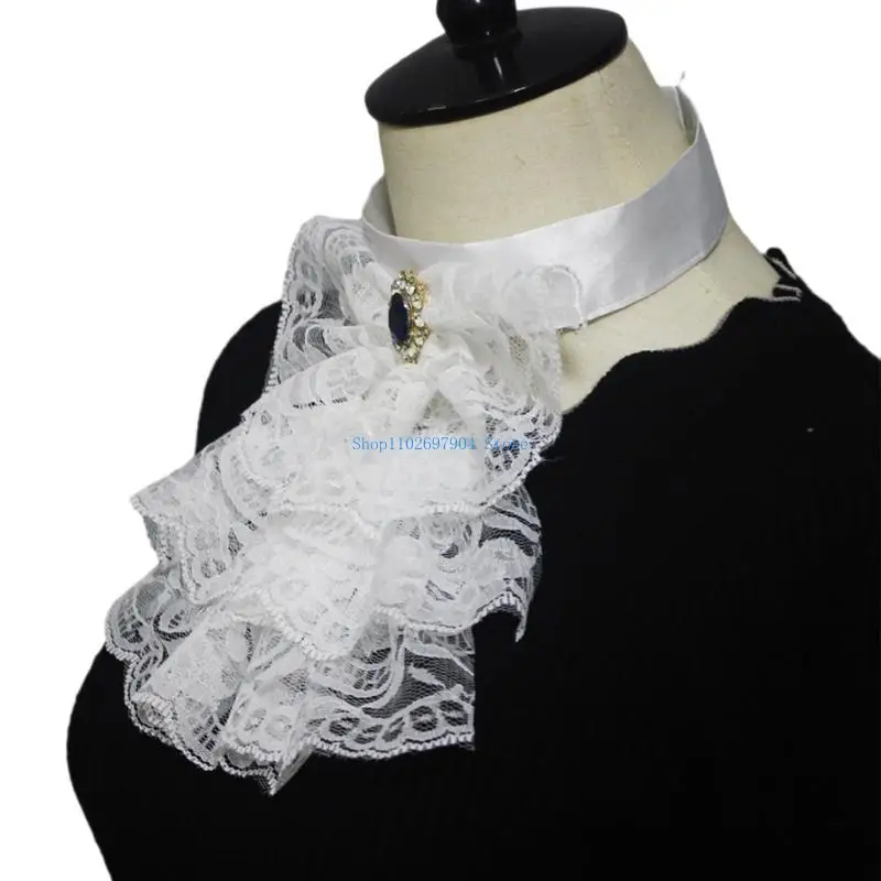 N7YF Ruffle Collar Victorian Neck Costume Cosplay Victorian Ruffled Lace Faux Collar Neck Ruff Ruffle Collar