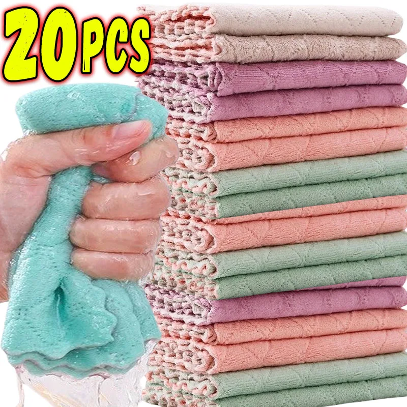 20PCS Microfiber Towel Absorbent Kitchen Cleaning Cloth Non-stick Oil Dish Towel Rags Napkins Tableware Household Cleaning Towel