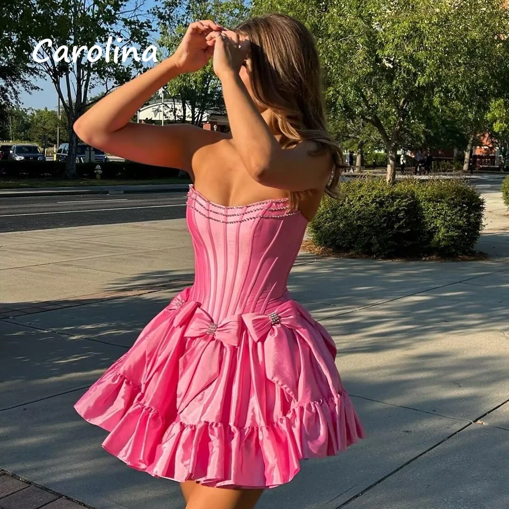 Carolina Strapless Satin Short Homecoming Dresses with Bow A Line Prom Mini Cocktail Party Dresses 2024 for Women