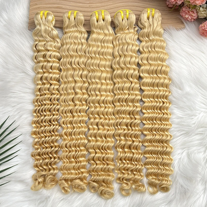 Raw Unprocessed #613 Blonde Color Deep Wave 100% Vietnamese Human Hair Virgin Hair Sew In Quick Weave Deals Double Weft Thick