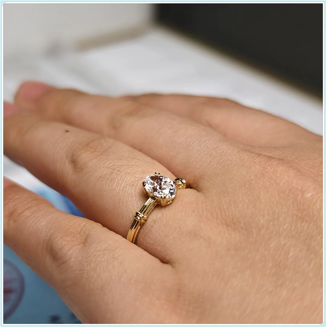 18K Gold Lab-Grown Diamond Oval 1CT Roman Column Engagement Ring, 14K Gold Bridal Set, High-End Jewelry Custom Wholesale