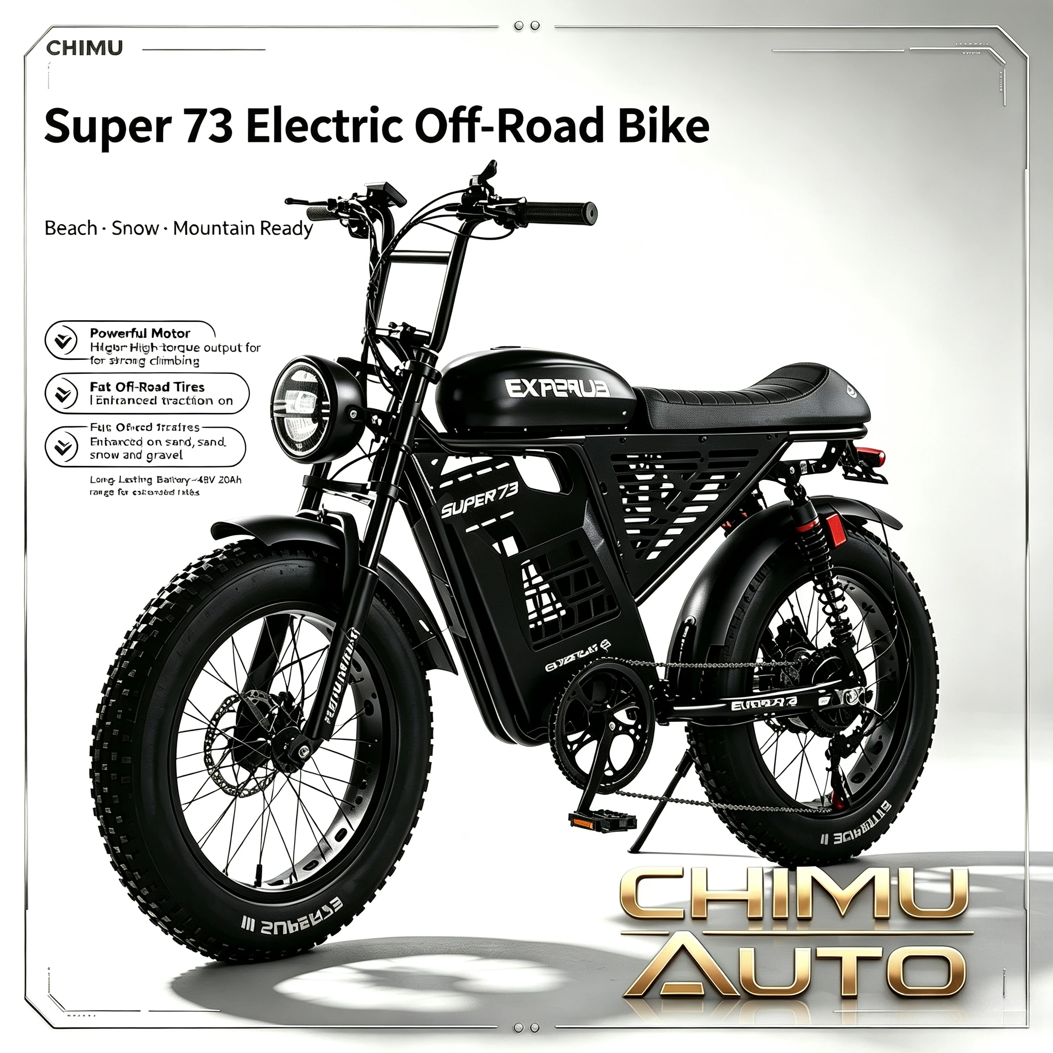 【CHIMU AUTO】48V 20Ah Off-Road E-Bike, Wide-Tire All-Terrain Model for Beach, Snow, Mountain Trails and Commuting