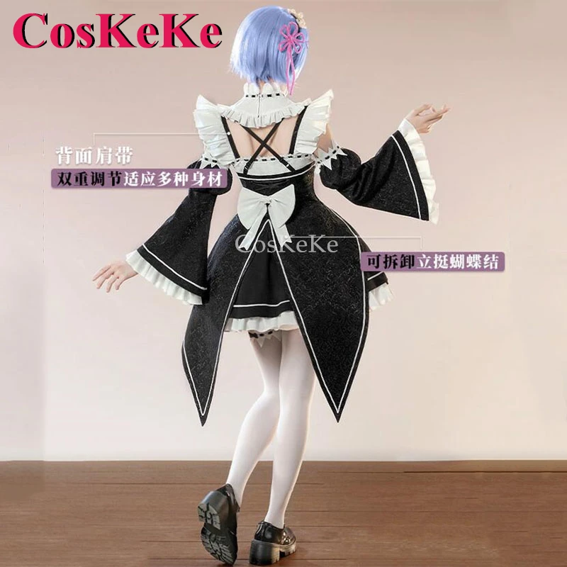 CosKeKe Rem Cosplay Anime Re:Zero Costume Gorgeous Elegant Sweet Maid Dress Outfit Women Activity Party Role Play Clothing S-L