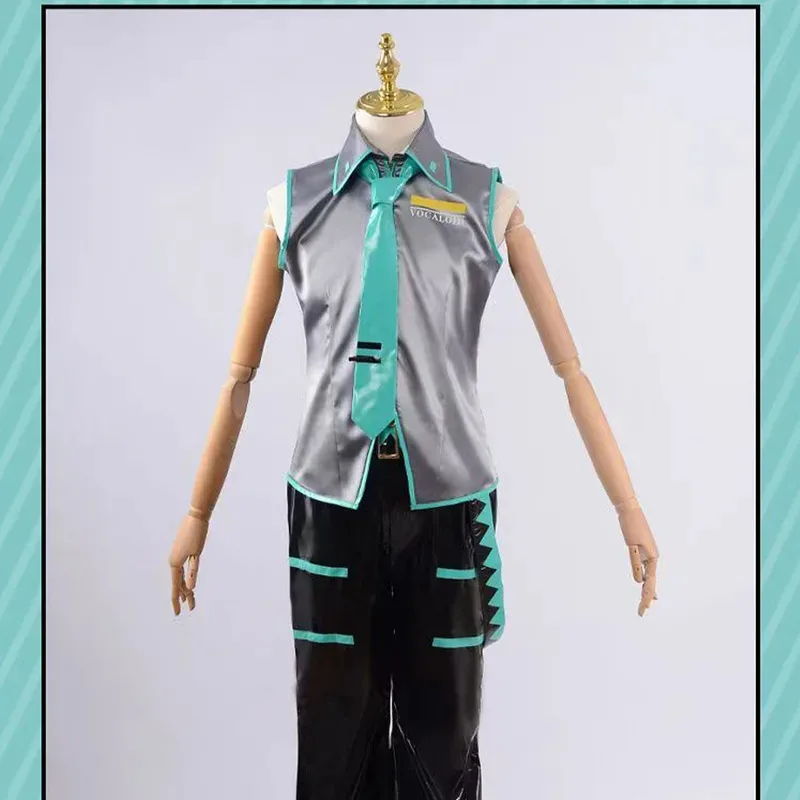 MIKUU الجنس عكس تأثيري حلي شعر مستعار للرجال أسود فضي ورنيش بدلة جلدية VOCALOIDD الرجال الطبعة 02 مجموعة حفلة تنكرية