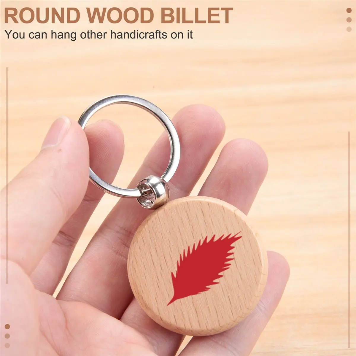 [N88R] 100Pieces Wooden Keychain Blanks Bulk Round Wood Engraving Blanks Unfinished Wooden Key Ring Key Tag B