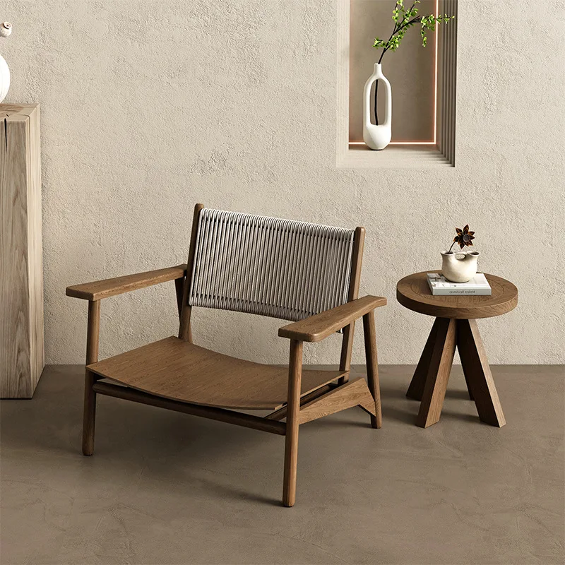 Retro single sofa chair, living room solid wood leisure chair, negotiate single recliner