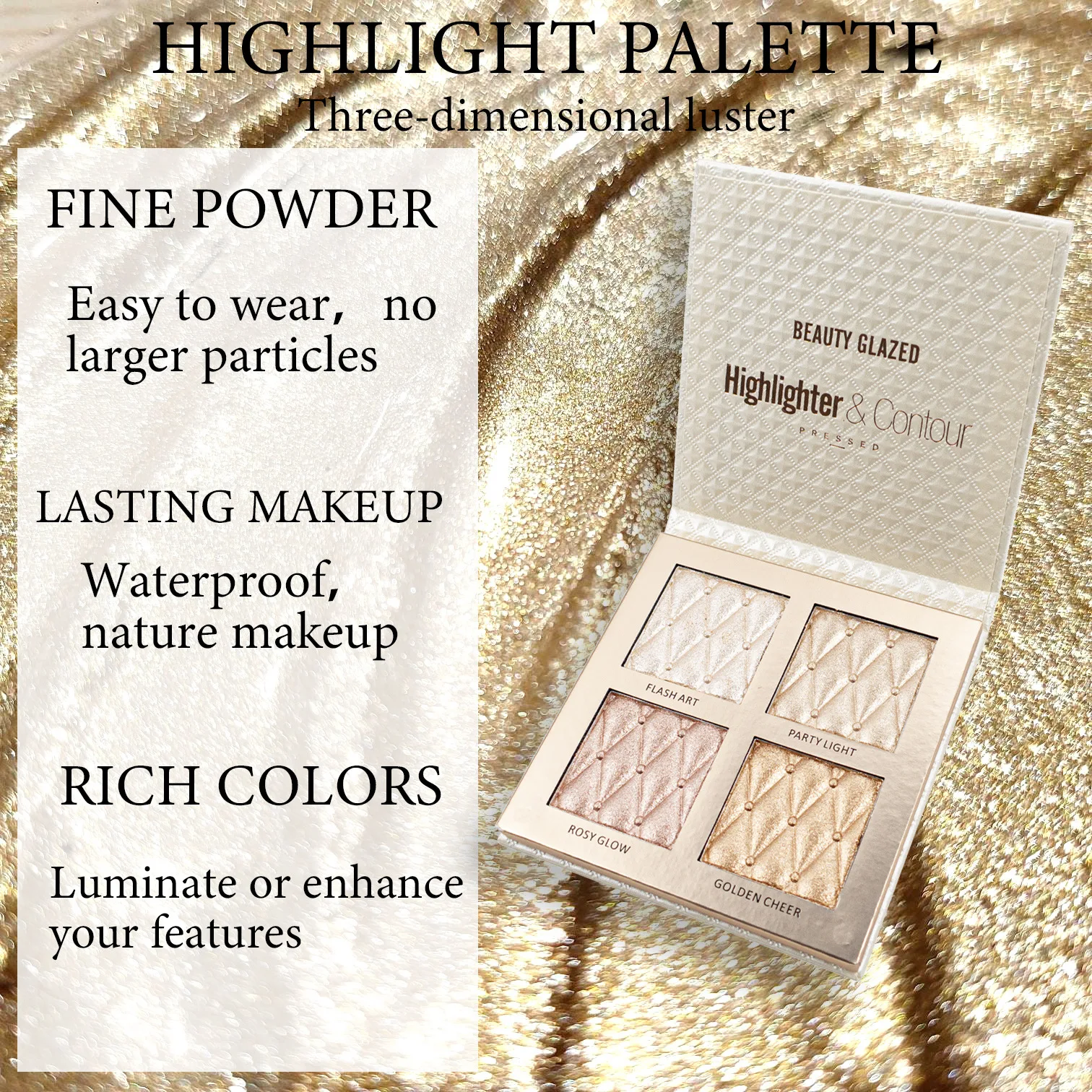 BEAUTY GLAZED 4-color Makeup Highlighter Palette Bronzer Highlight repair  high light for skin color eye shadow