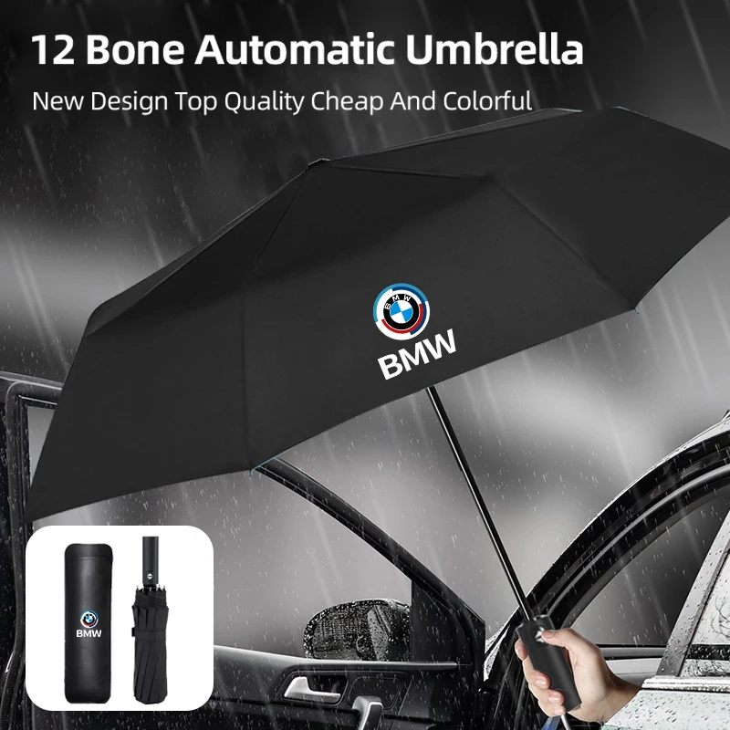 Guarda-chuva Automático com Logo de Carro 12 Varetas, Dobrável, à Prova de Vento, Protetor Solar para BMW F40 F30 F34 F48 F39 G42 G05 G06 G07 G20 G30 G32 G22 G23