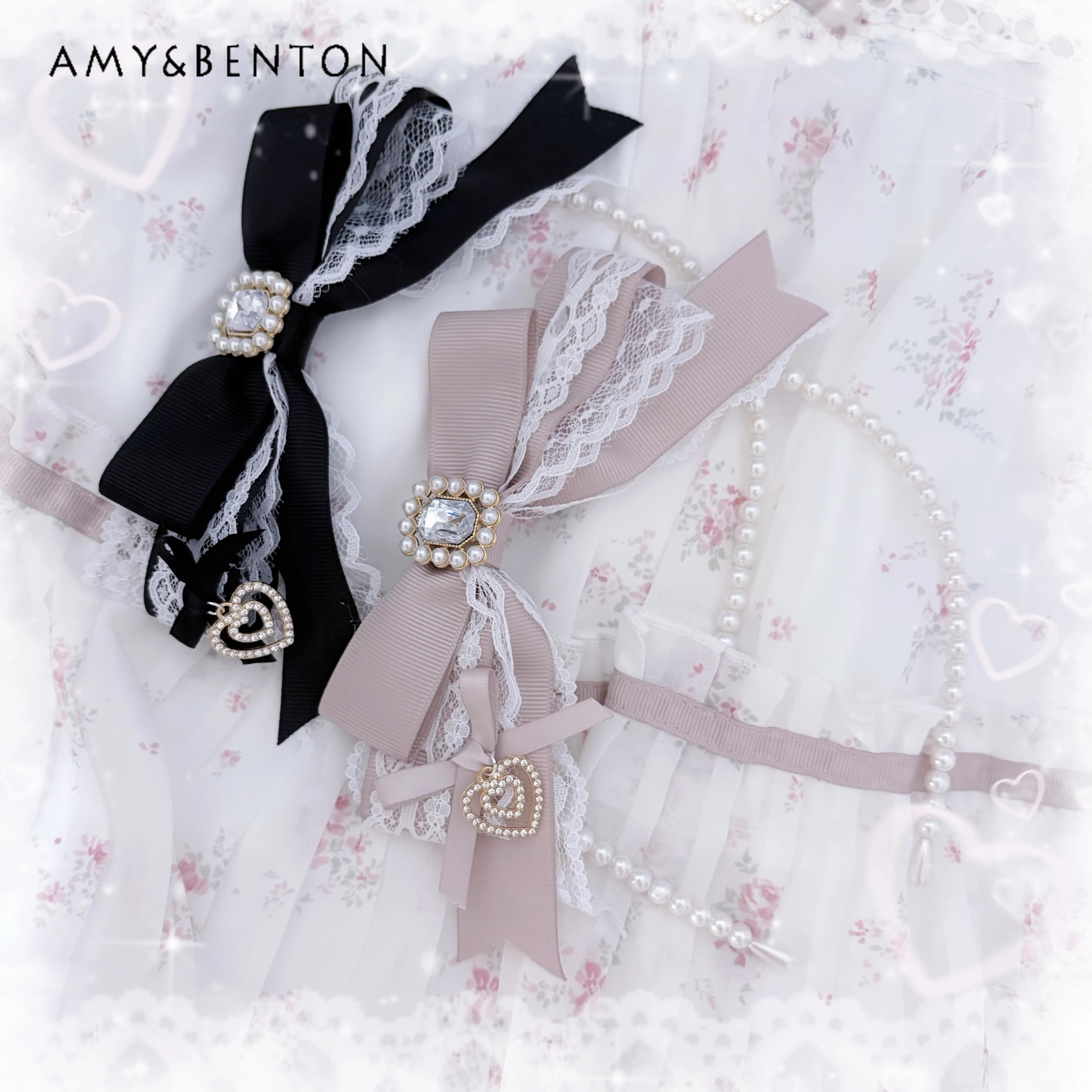 

Japanese Mass Production Mine Series Lolita Lace Pearl Bow Headband Sweet Cute Hair Bands for Women Kawaii Hair Accessories