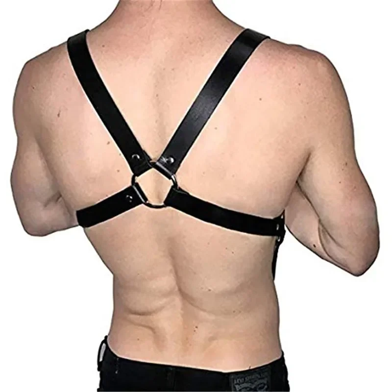 Sexy Men Leather Suspenders Belt Body Bondage Straps Fashion Adjustable Braces Suspender With Metal Clips Punk Harness Belts