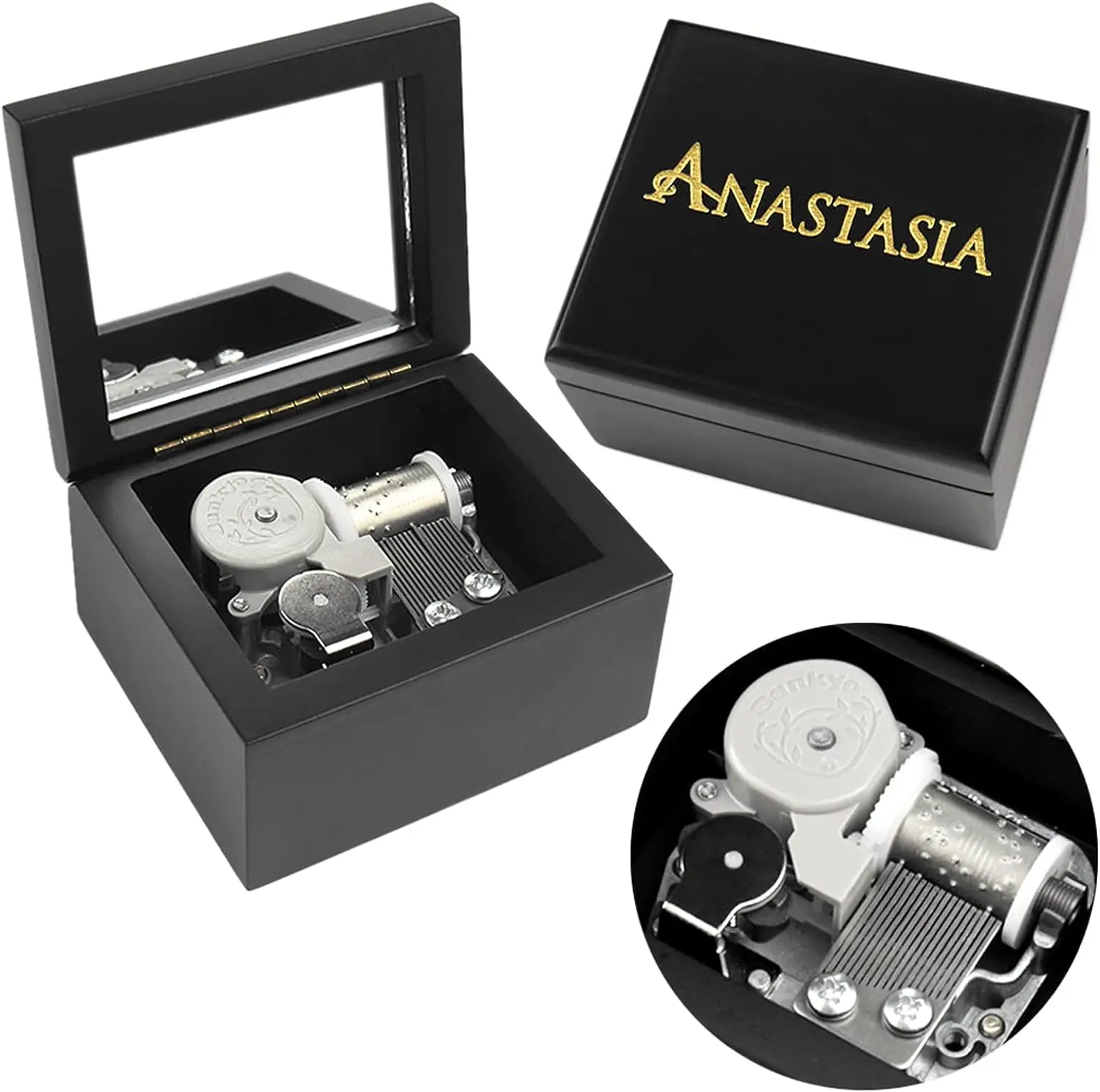 SOFTALK Anastasia-Once Upon A December black mirror Solid Wood Music Box Birthday, Christmas, Valentine's Day Gift