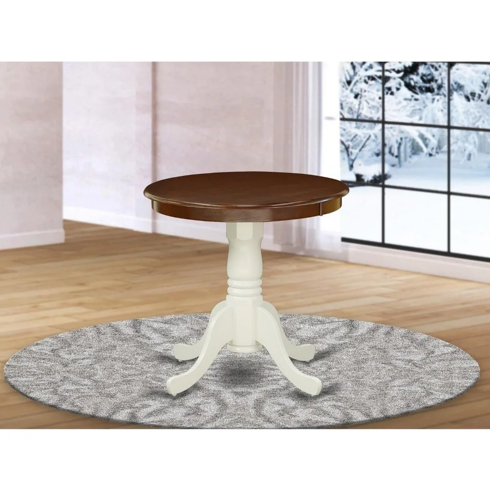 Kitchen Table - a Round Dining Table Top with Pedestal Base, 30x30 Inch, Mahogany & Linen White