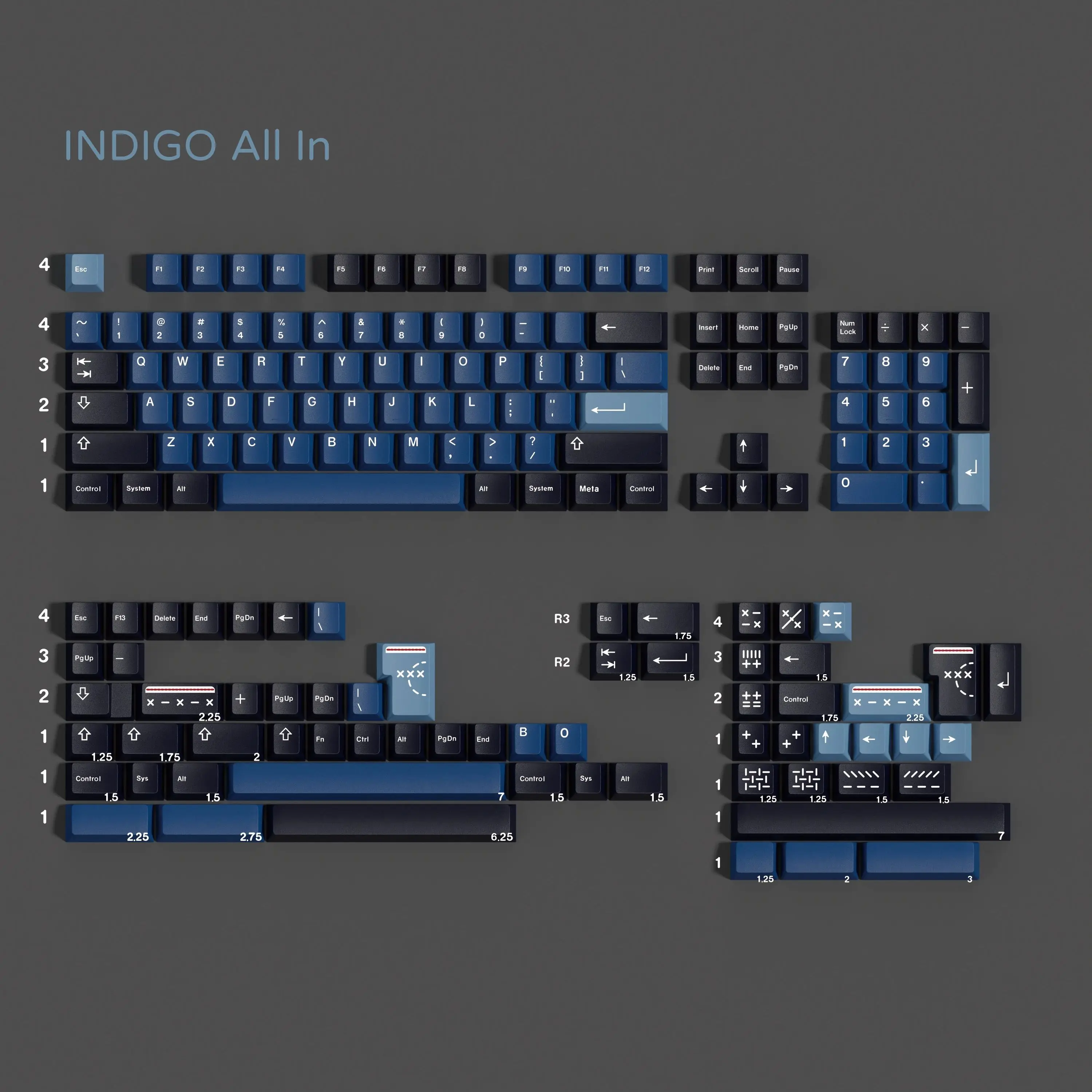 PBT GMK Indigo Keycaps Set English Japanese Keycap Cherry Profile Dye Sublimation Key Cap For MX Switch Keyboard Split Spacebar