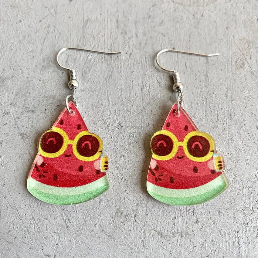 Cute Acrylic Fruits Earrings Mismatch Watermelon Avocado Pineapple Cartoon Style Summer Earrings Big Bold Party Accessories