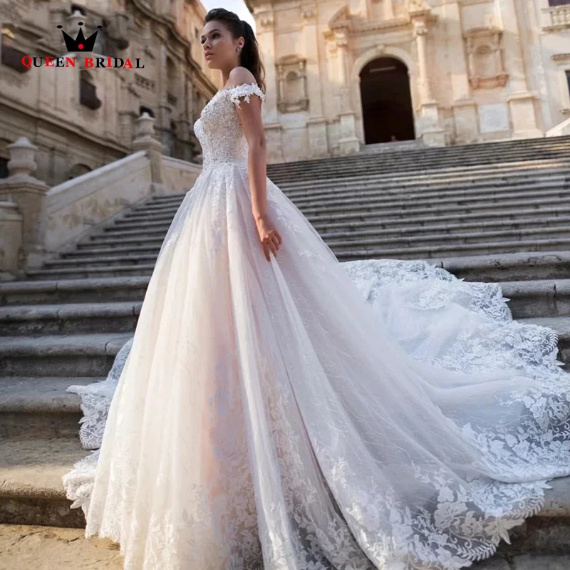 Elegante Lace Wedding Dress 2023 Applique Off the Shoulder A-Line Bridal Dress Floor Length Vestido De Novia Custom Size ZX15