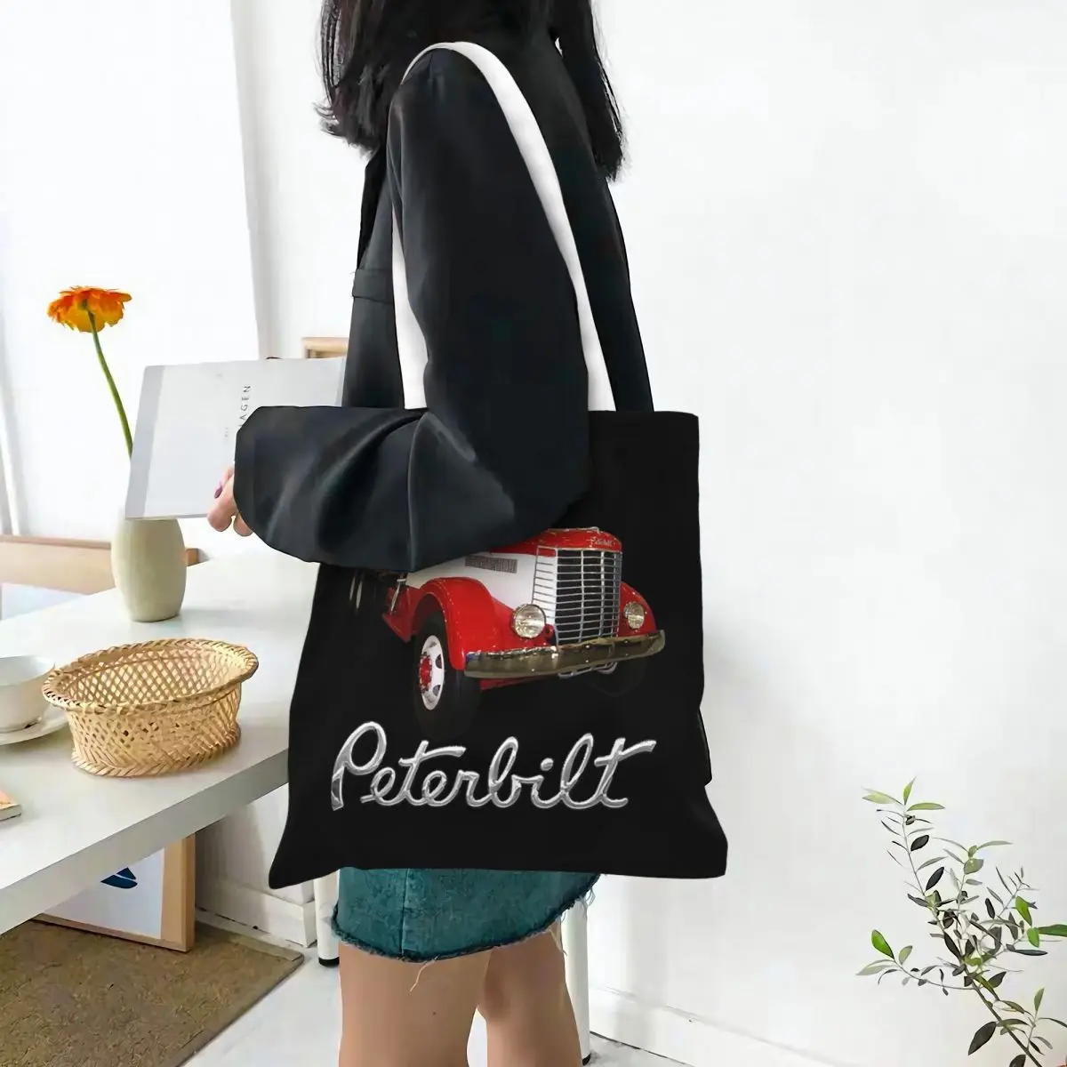 1939 Peterbilt Model 334 Stake Bed Shopping Bags Canvas The Tote Bag Foldable for Girls Shoulder Tote Travel Handbag